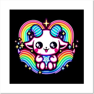 Baby Baphomet Neon Rainbow Kawaii Creepy Cute Occult Posters and Art